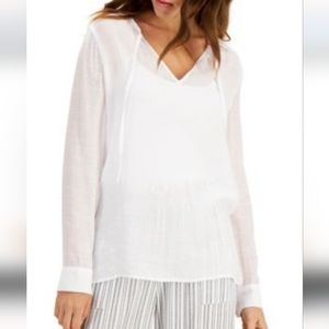 PALETTE WHITE GAUZE TOP GOLD BUTTON-TRIMMED M